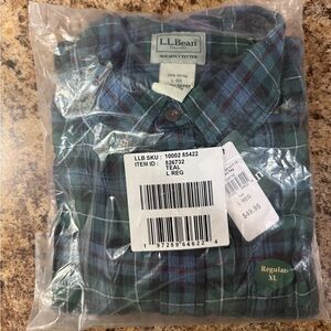 NWT L.L. Bean Men's Casual Plaid Button Down Shirt - Blue and Green - Size L